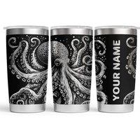 Bad Zebedee Personalised Octopus & Name/Text Engraved Thermal Tumbler in Black | Size: 500ml