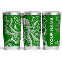 Bad Zebedee Personalised Octopus & Name/Text Engraved Thermal Tumbler in Green | Size: 500ml