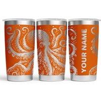 Bad Zebedee Personalised Octopus & Name/Text Engraved Thermal Tumbler in Orange | Size: 500ml
