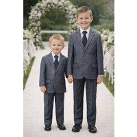 Little Giants Boy's Dark Grey Fine Check 5 Piece Childs Suit 'Billy' | Size: 12-18 m