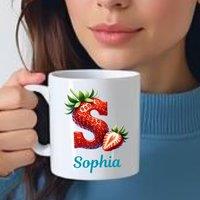 Aye Do Gifts Women's Personalised Strawberry Initial & Name Mug Gift in White