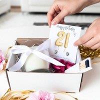 Aye Do Gifts Women's Small 21st Birthday Gold Balloon Hamper | Candle, Earrings, Chocolates in White