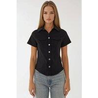 Hiccup Women's Regular Fit Short Sleeve Buttoned Shirt in Black | Size: Medium