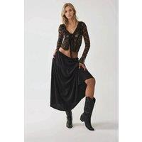 Hiccup Women's Fitted Long Sleeve V-Neck Lace Blouse in Black | Size: Medium