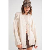 MixRay Women's Buttoned V-Neck Ribbed Knit Cardigan in Ivory