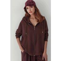 Hiccup Women's Soft Touch Full Zip Hoodie Sweatshirt in Dark Brown | Size: XS
