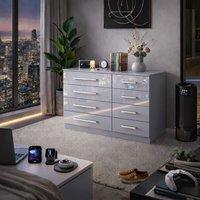 Harmin High Gloss 8 Drawer Sideboard, Cupboard, Buffet Solo, Chest of Drawers in Grey