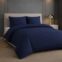 Grace Premium 2 Pack Embossed Stripes Double Duvet Cover Sets in Navy | Size: Super King
