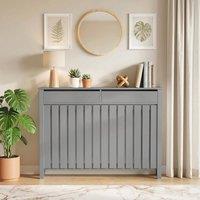 HOMCOM Large Radiator Cover with Drawers & Vertical Slats 119 x 19 x 93 cm in Grey