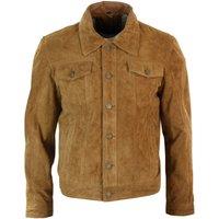 TruClothing Men's Vintage Denim Retro Suede Leather Jacket in Tan | Size: 5XL