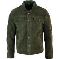 TruClothing Men's Vintage Denim Retro Suede Leather Jacket in Olive | Size: 2XL