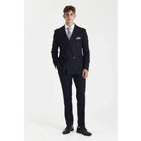 Paul Andrew Men's 2 Piece Suit Prince Of Wales Checked Double Breasted in Navy | Size: 36R