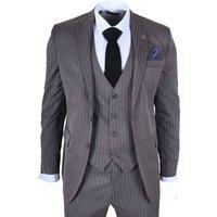TruClothing Men's Classic Pinstripe 3 Piece Suit Tailored Fit Formal Set in Grey | Size: 38R
