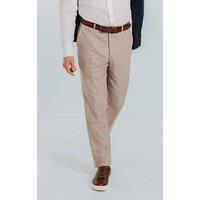 Dobell Men's Sand Linen Suit Trousers in Brown | Size: 46R