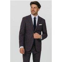 Dobell Men's Burgundy with Blue Windowpane Check 2 Piece Suit | Size: 46R