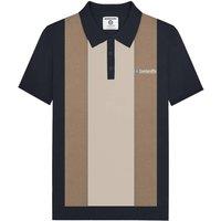 Lambretta Men's Vertical Stripe Knitted Polo Shirt in Light Brown | Size: Large