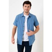 Saltwell Men's Textured Stripe Cotton Short Sleeve Shirt in Blue | Size: Medium