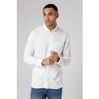 French Connection Men's Linen Blend Long Sleeve Chest Pocket Shirt in White | Size: Large