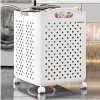 Living and Home Foldable Laundry Basket Rolling Laundry Hamper with Wheels in White