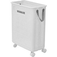Living and Home Foldable Laundry Basket Laundry Hamper with Wheels in White