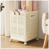 H&O Direct Foldable Laundry Basket with Wheels in Beige