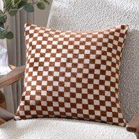 HOEM Larro Chenille Checkerboard Cushion in Copper | Size: 45 cm x 45 cm