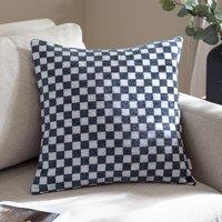 HOEM Larro Chenille Checkerboard Cushion in Blue | Size: 45 cm x 45 cm