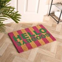 OHS Stripes Coir Doormat Hello Goodbye Slogan Non Slip Door Rug | Size: 40 x 60 cm