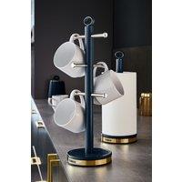 Tower Empire Mug Tree & Towel Pole Set, Midnight Blue & Brass T826092MNB in Mid Blue