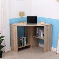 Home Source Wellington Compact Office Computer Corner Desk with Storage Shelves in Light Oak