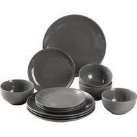 simpa 12PC Grey Glazed Ceramic Stoneware Dinner Set