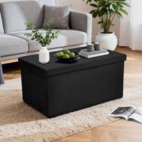 simpa Large Fold Flat Brushed Velvet Ottoman Storage in Black