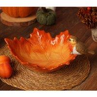 Country Living Autumn Harvest Robin On A Leaf Serving Bowl in White