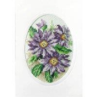 Orchidea CARD KIT DAHLIAS - Cross Stitch Kit: Greetings Card: Dahlias in Blue