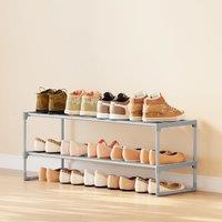 SONGMICS 2-Tier Metal Shoe Storage Organiser Stackable Shelf in Grey
