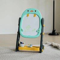 Dyzi Magnetic Penguin Kids Drawing Board Easel Art Set with Markers & Games in Turquoise