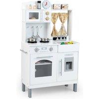 CASART Kids Play Kitchen Height Adjustable Toy Kitchen w/Ice Maker &Microwave in White