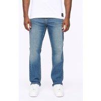 Crosshatch Detendu Men's Relaxed-Fit Stretch Denim Jeans with Zip Fly in Mid Blue | Size: 32R