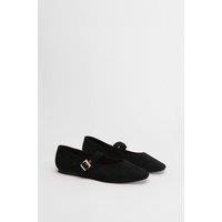 Oasis Women's Tara Faux Suede Square Toe Ballet Pumps in Natural Black | Size: 3
