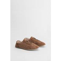 Oasis Women's Tracey Faux Suede Flat Lace Up Trainers in Tan | Size: 5