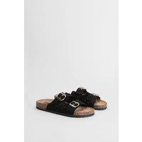 Oasis Women's Lorleese Lace Double Boucle Footbed Sandals in Natural Black | Size: 4