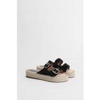 Oasis Women's Bridget Faux Suede Scallop Detail Buckle Footbed Sandals in Natural Black | Size: 7