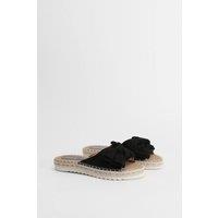 Oasis Women's Beccy Faux Suede Bow Detail Slider Flat Sandals in Black | Size: 5