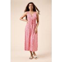 Dorothy Perkins Women's Petite Red Ditsy Channel Waist Jersey Midi Dress | Size: 14