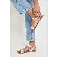 Dorothy Perkins Women's Fidelia Real Leather Flat Sandals in Silver | Size: 3