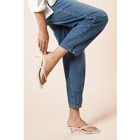 Dorothy Perkins Women's Catriona Faux Leather Kitten Heel Toe Thong Sandals in Off-White | Size: 4