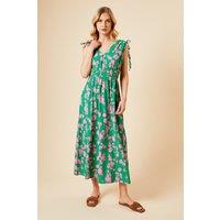 Dorothy Perkins Women's Green Floral Tie Shoulder Shirred Waist Jersey Midi Dress | Size: 18