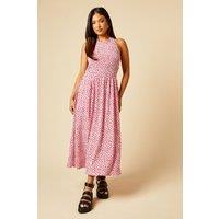 Dorothy Perkins Women's Petite Pink Spot Shirred Bodice Halterneck Jersey Midi Dress | Size: 12