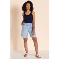 Klass. Women's Animal Print Pull On Linen Blend Shorts in Light Blue | Size: 22