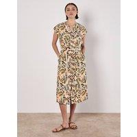 Apricot Women's Belted Leaf Print Midi Shirt Dress in Stone | Size: 14